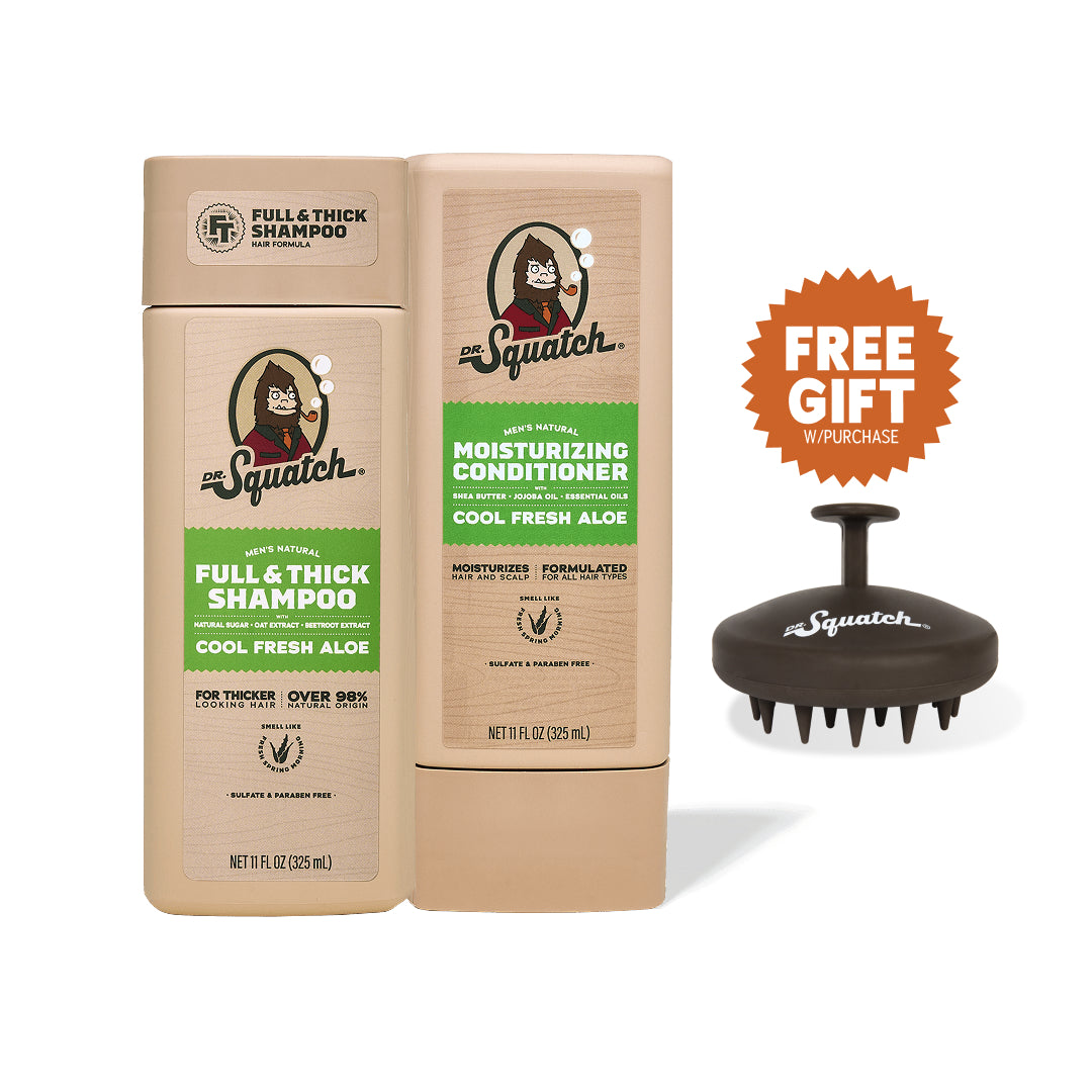 Dr. Squatch Hair Care Kit + Free Scalp Scrubber | Full & Thick Shampoo | Moisturizing Conditioner | Natural Products for Men - Clean Care